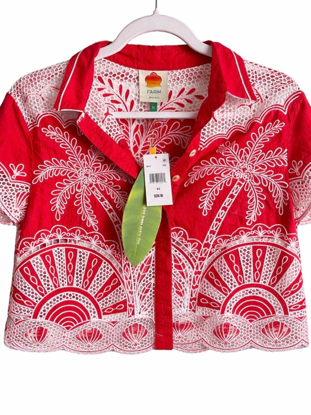 FARM Rio Red Short-Sleeve Embroidered Button Shirt